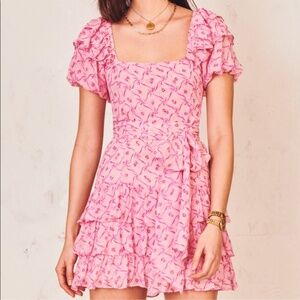 Love Shack Fancy Kimbra Silk Tiered Belted Bows Ruffles Dress Women's Size 0 HTF